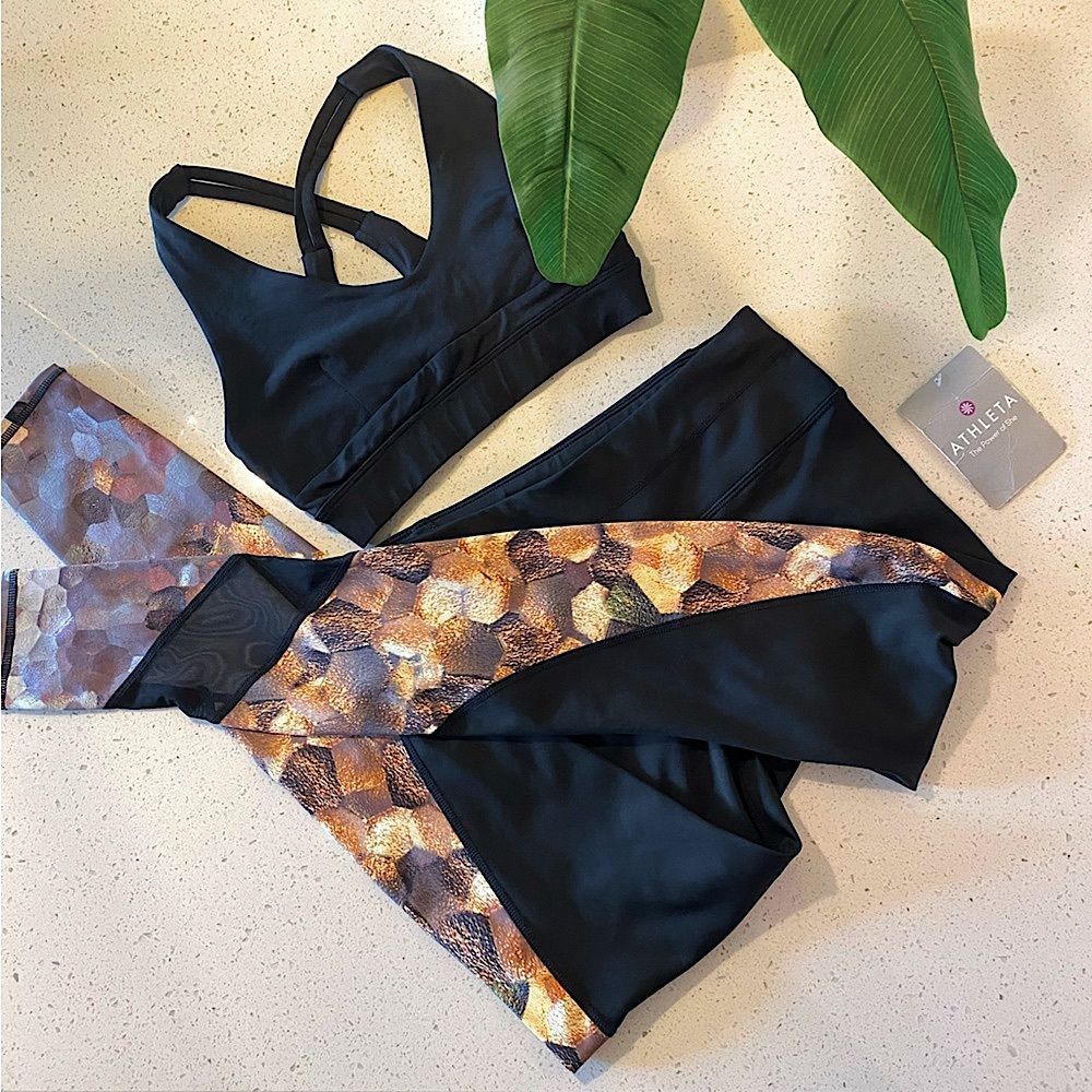 ATHLETA YOGA Paired SET // ASYM MESH SONAR TIGHT // BLACK // NEW WITH tags